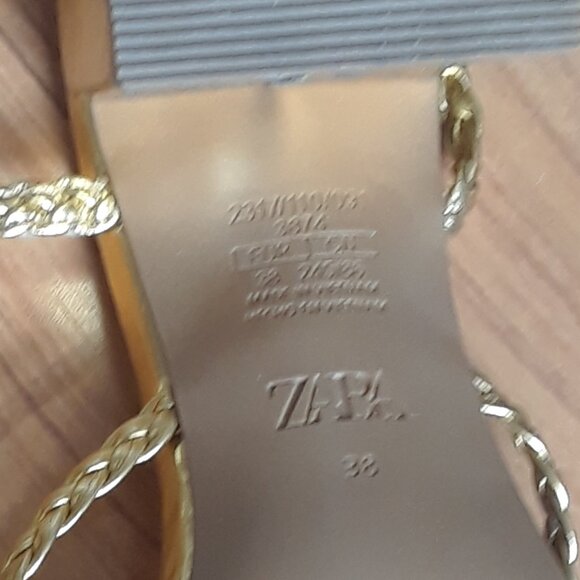 Zara Gold Square Toe Strappy Sandals - Picture 7 of 9